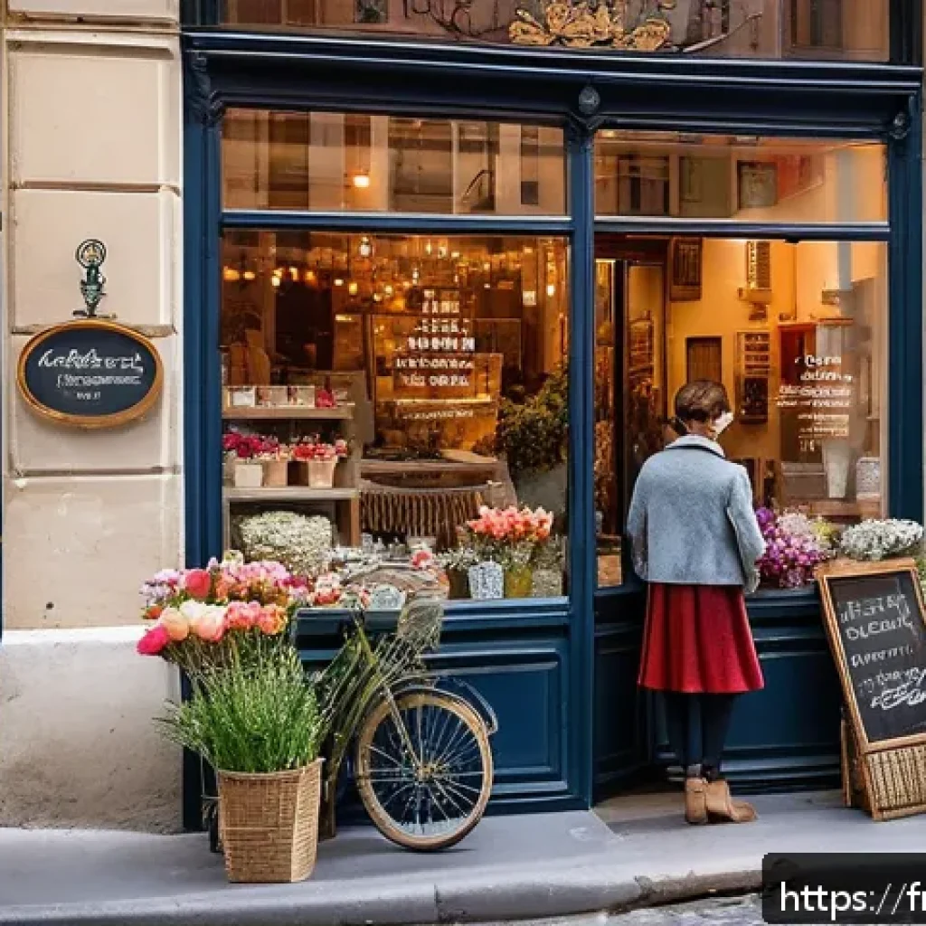 블로그 마케팅 성공 사례 - A cozy small local boutique storefront in a charming Parisian neighborhood, decorated with seasonal ...