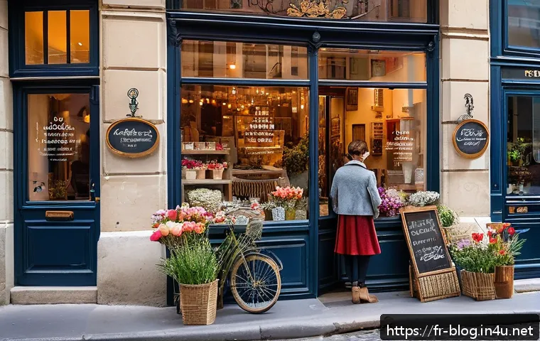 블로그 마케팅 성공 사례 - A cozy small local boutique storefront in a charming Parisian neighborhood, decorated with seasonal ...
