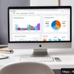 Home 18 블로그 마케팅 캠페인 기획서 작성법 - A modern digital marketing workspace with a French professional analyzing website traffic data on mu...