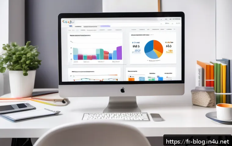 블로그 마케팅 캠페인 기획서 작성법 - A modern digital marketing workspace with a French professional analyzing website traffic data on mu...