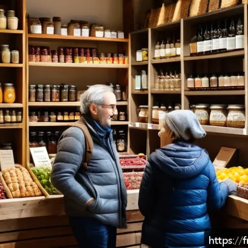 Home 17 블로그 마케팅 광고 집행 사례 - A cozy, sunlit organic grocery store interior in Lyon, France, featuring wooden shelves filled with ...