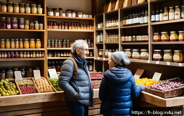 블로그 마케팅 광고 집행 사례 - A cozy, sunlit organic grocery store interior in Lyon, France, featuring wooden shelves filled with ...