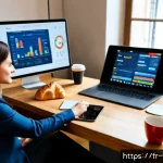 블로그 마케팅 트렌드 변화 분석 - Photorealistic Parisian marketing studio, diverse French digital marketing team analyzing evolving b...
